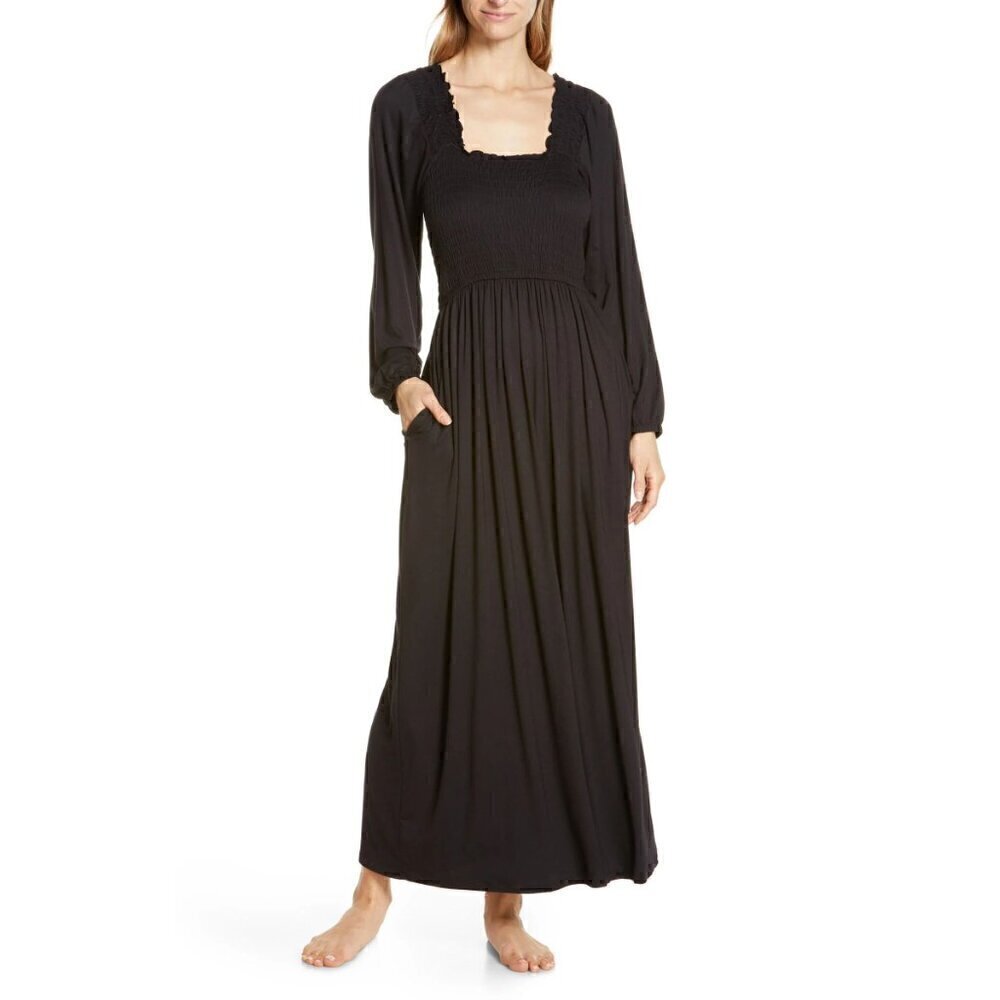 NORDSTROM Moonlight Eco Long Sleeve Nightgown in Black Size XX-Small